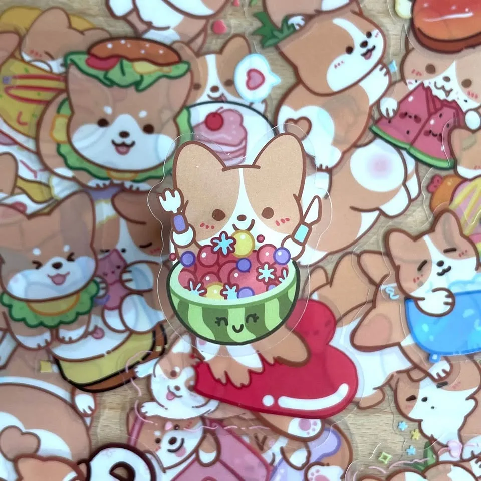 Pack of 50 Cute Corgi Dogs Transparent Stickers image indicator(4)