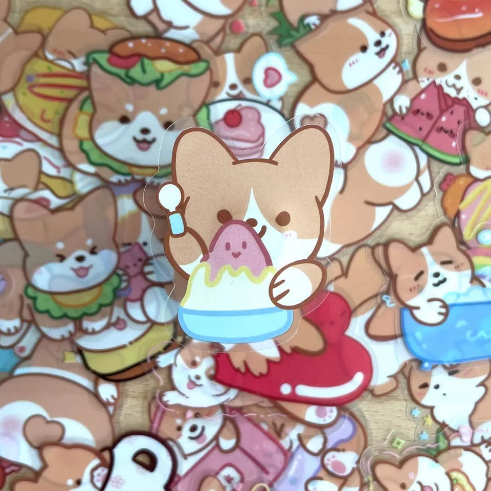 Pack of 50 Cute Corgi Dogs Transparent Stickers image indicator(5)