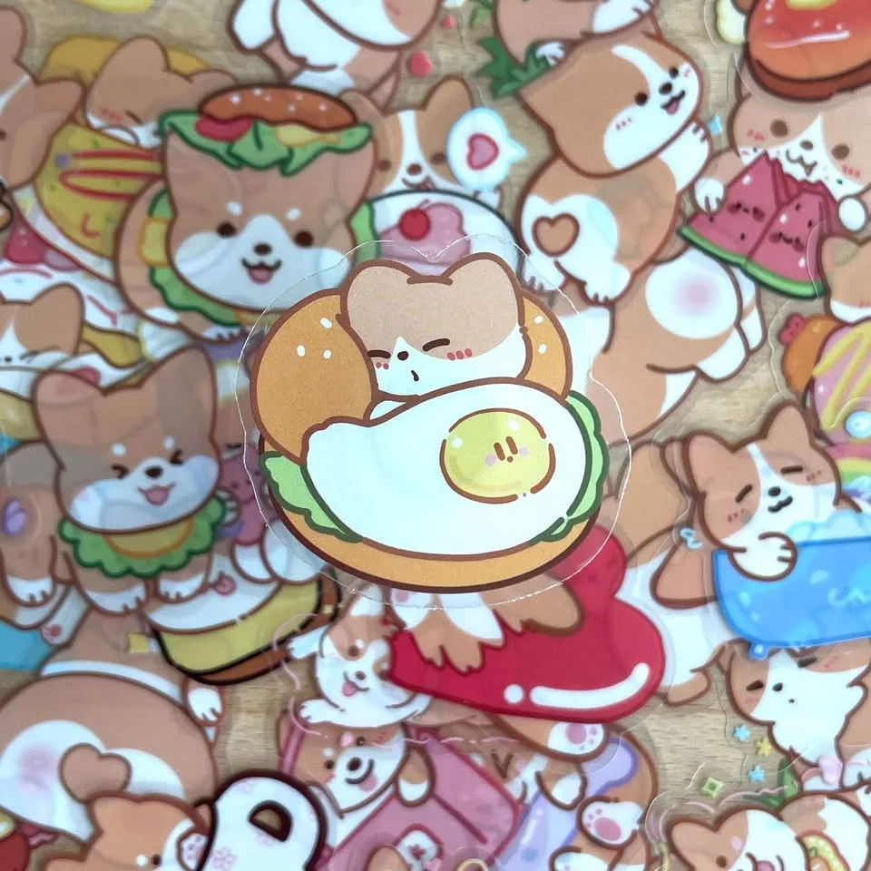 Pack of 50 Cute Corgi Dogs Transparent Stickers image indicator(6)