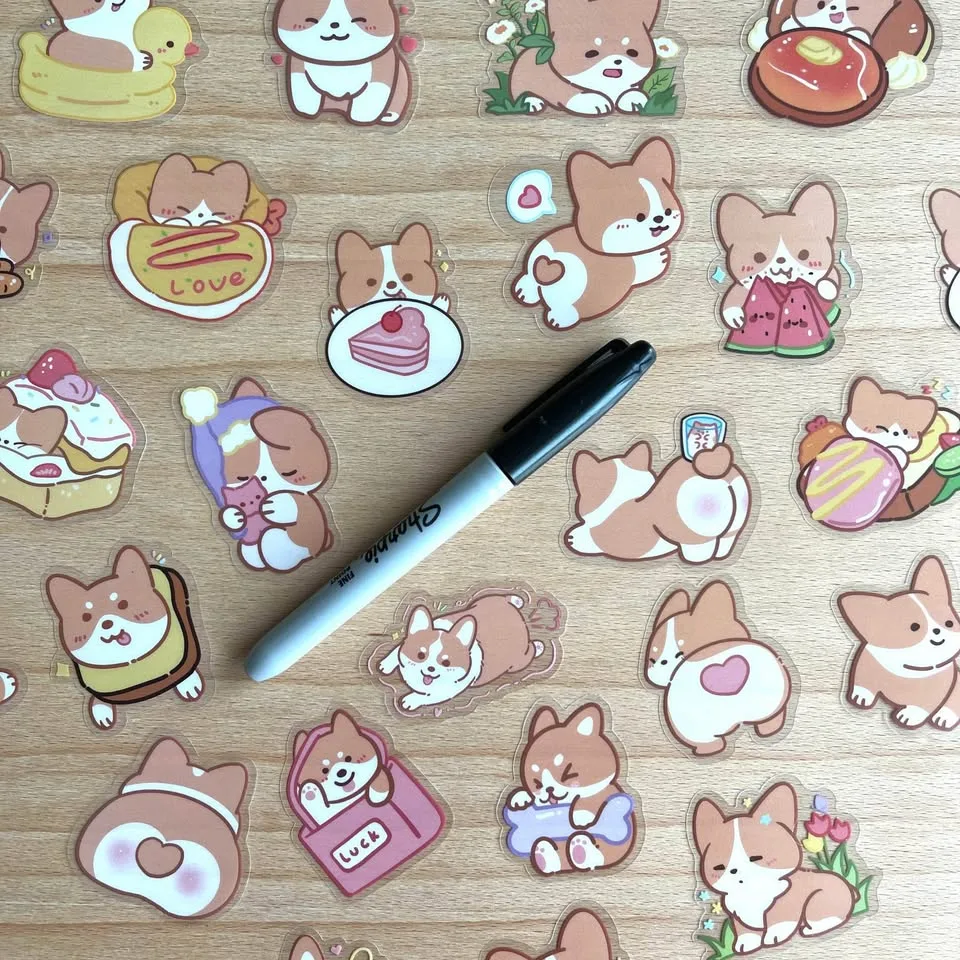 Pack of 50 Cute Corgi Dogs Transparent Stickers image indicator(7)