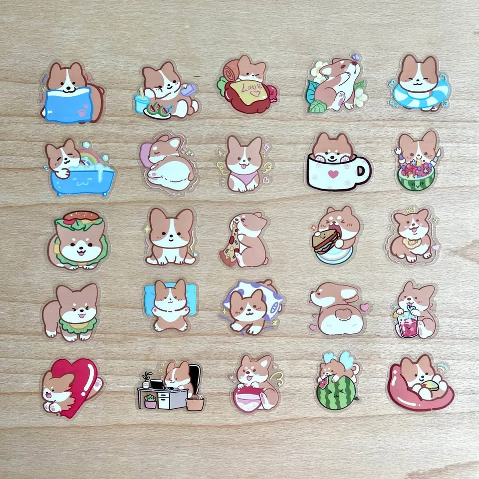 Pack of 50 Cute Corgi Dogs Transparent Stickers image indicator(8)