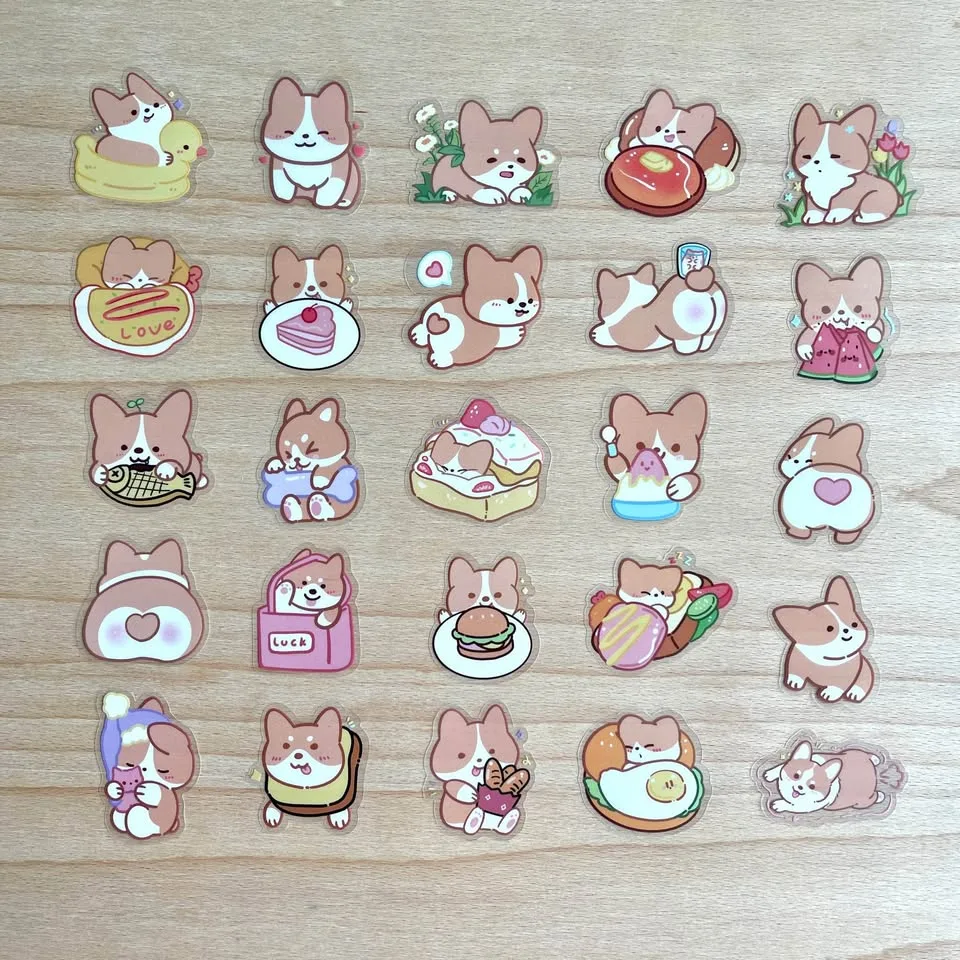 Pack of 50 Cute Corgi Dogs Transparent Stickers image indicator(9)