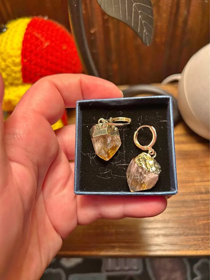 Handmade citrine crystal rough stone earrings thumbnail