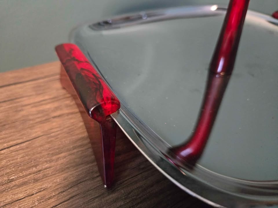 Vintage MCM 2 Tier Serving Tray with Red Bakelite Handles - photo 3