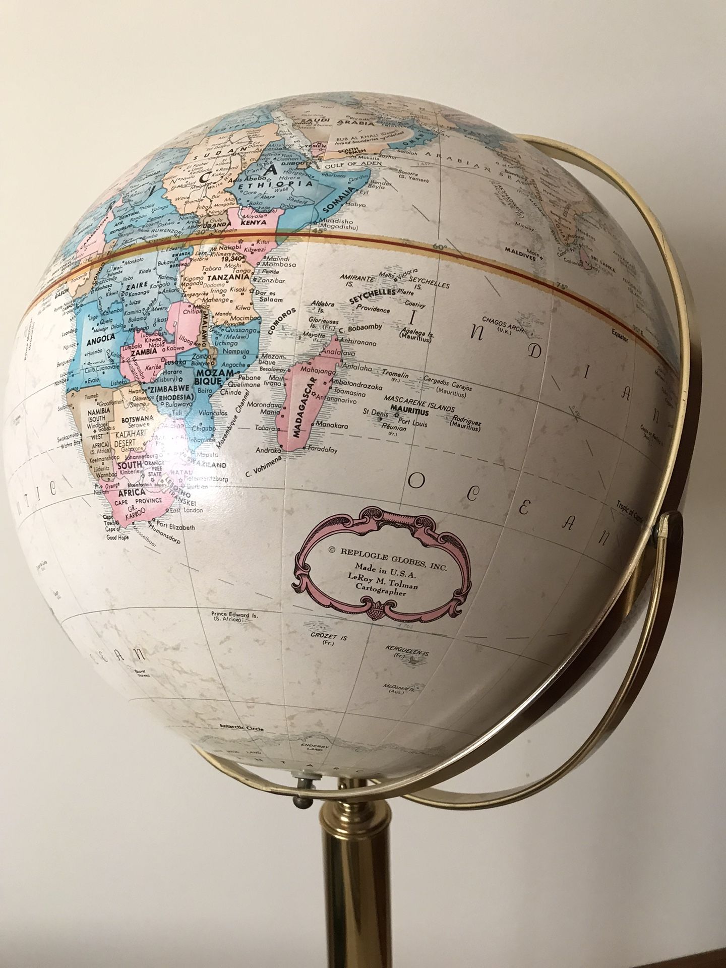 Beautiful Rare Floor Globe by Replogle Globes - Brass Stand