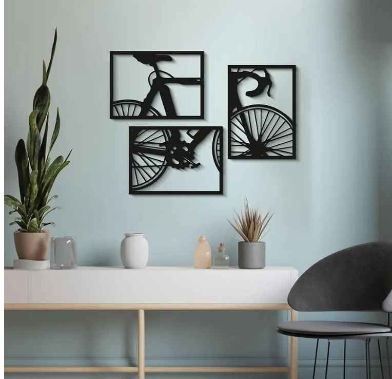 Brand new 3 pcs antique wooden bicycle wall art decor - photo 2