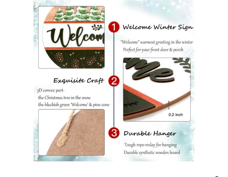 New Beautiful 3D Wooden Pinecone Winter Door Hanging Sign - photo 3