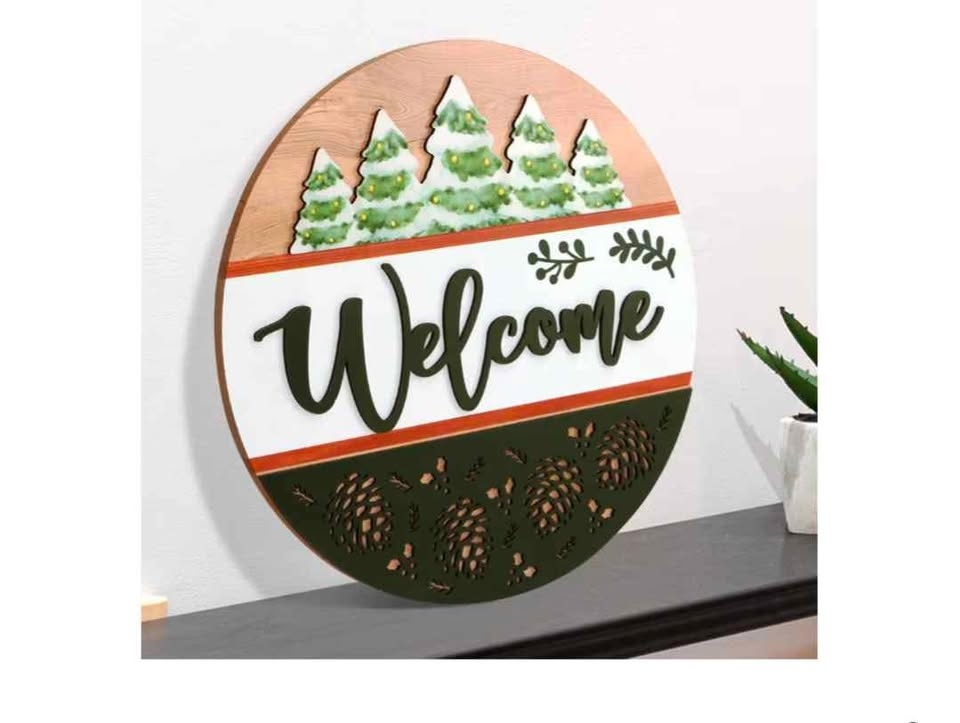 New Beautiful 3D Wooden Pinecone Winter Door Hanging Sign - photo 4