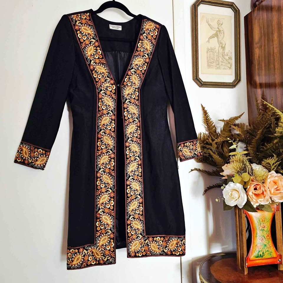 Kashmiri Style Embroidered Longline Duster Jacket Artisanal Hase