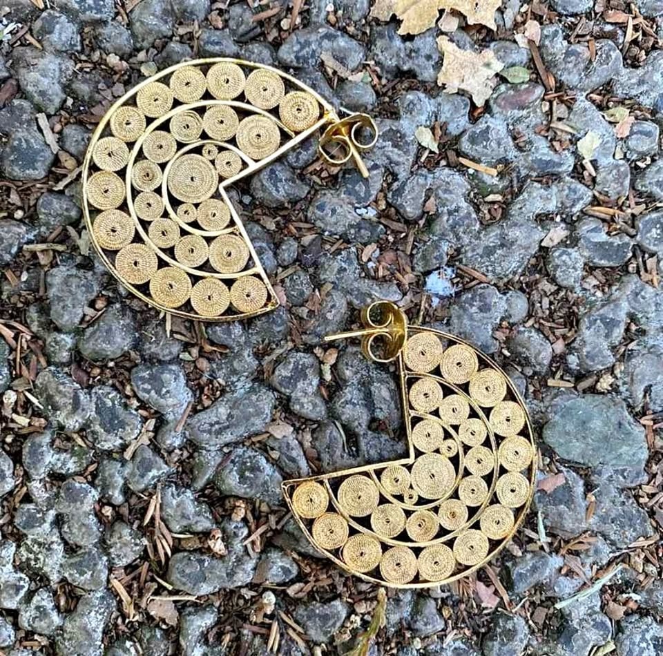 New Colombian Filigree Earrings – Silver with Gold Plating