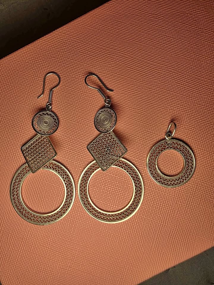 New Colombian Filigree Jewelry Set – Earrings & Pendant - Silver