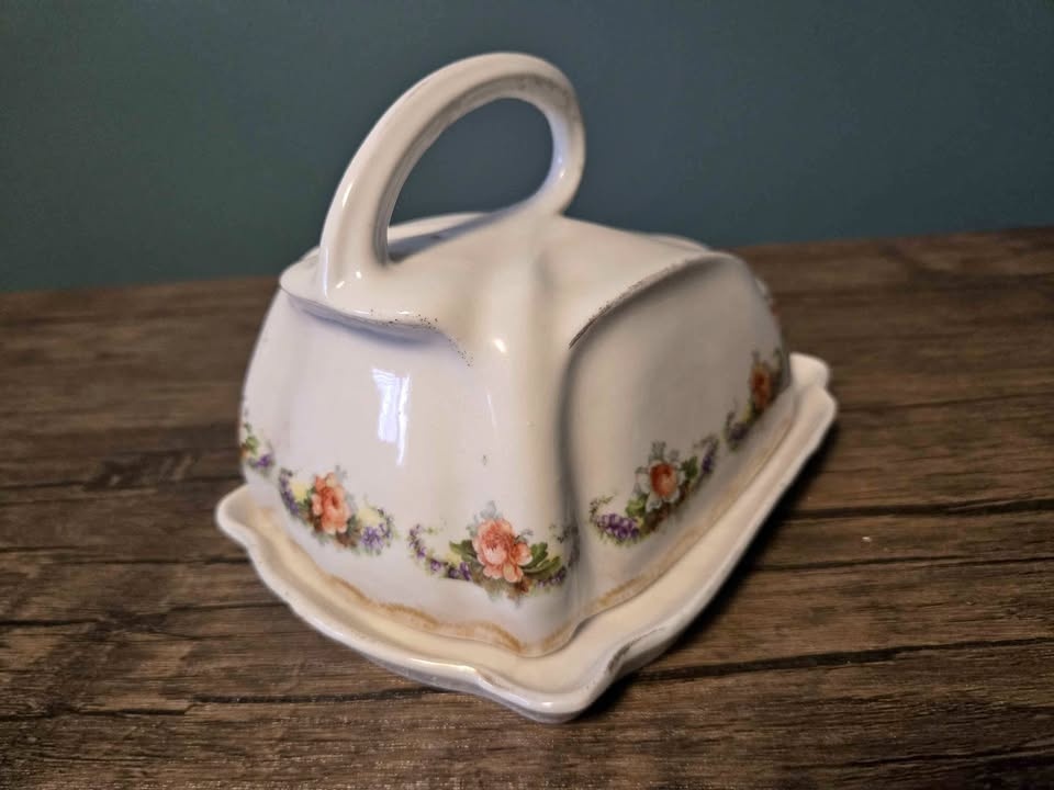 Vintage Floral Ceramic Butter Dish with Lid