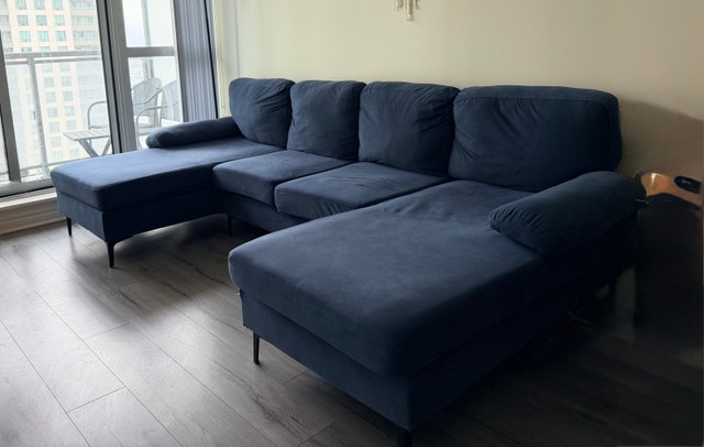 U Shaped 4 Seater Blue Couch