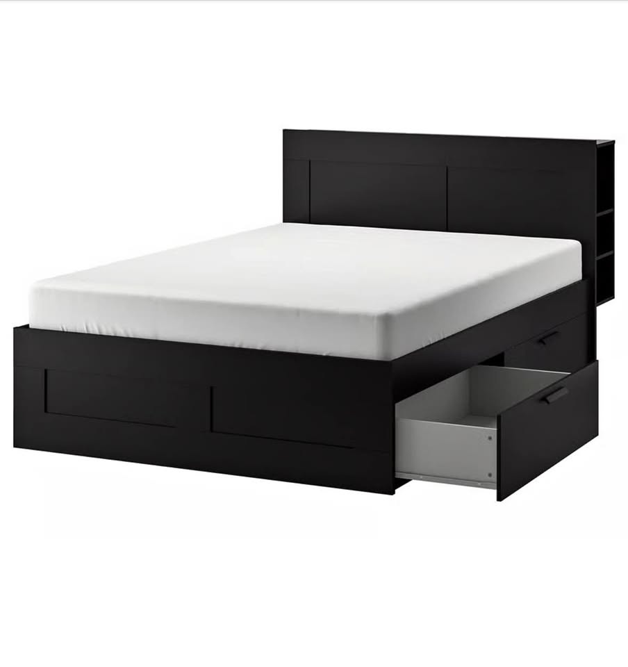 IKEA MALM Black Bed Frame w/ Storage Drawers & Queen Mattress