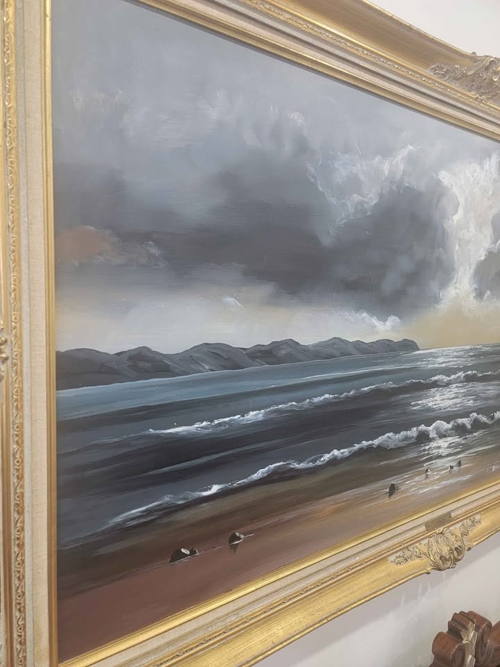 Vintage L. Pichler Seascape – Large Original Oil Painting in Orn - photo 2