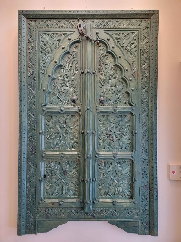5.5 ft Hand Carved Wood Decorative Panel Doors Teal Green (Moghu - photo 2