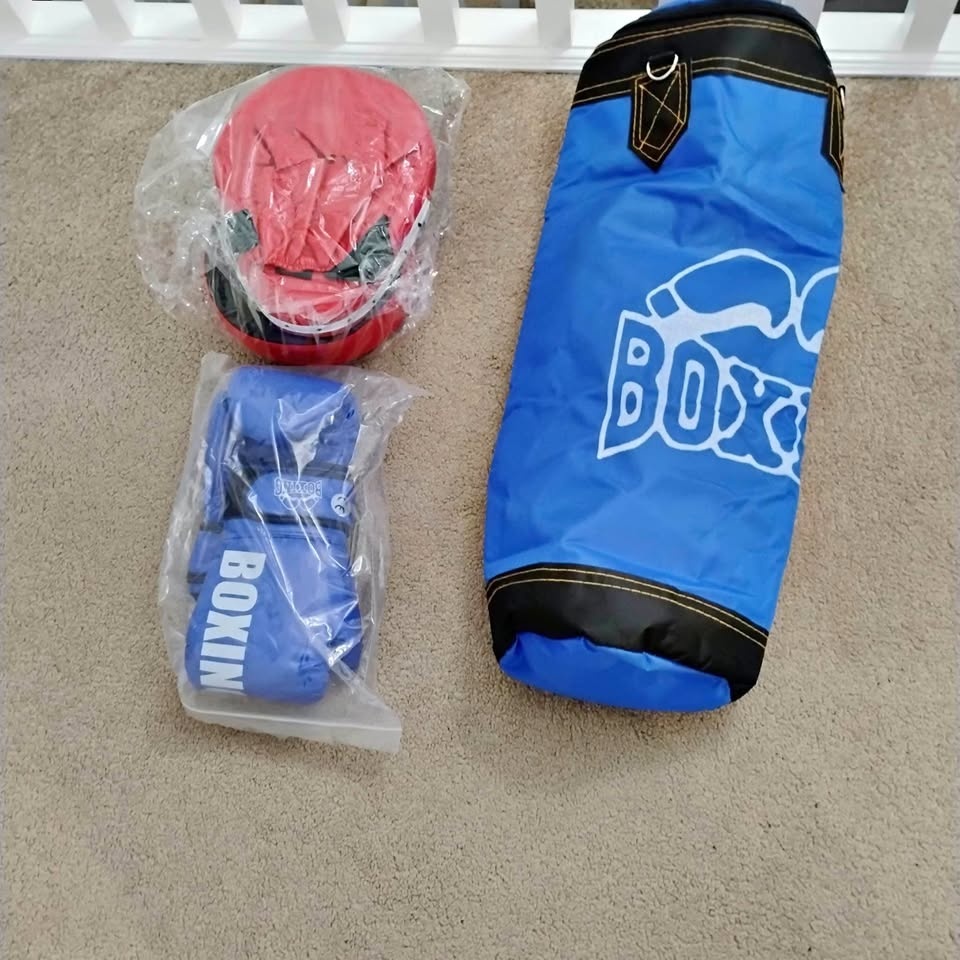 Boxing Bag with Gloves and Sparring Equipment