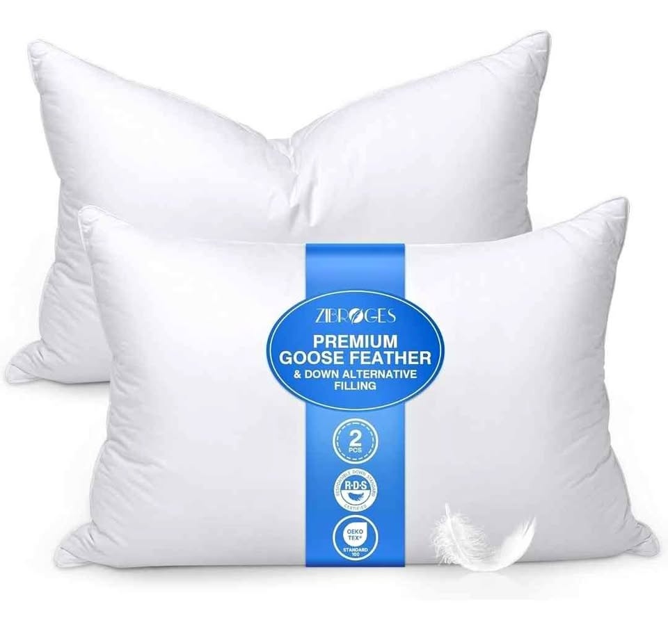 ZIBROGES Goose Feather Pillow - Queen Size