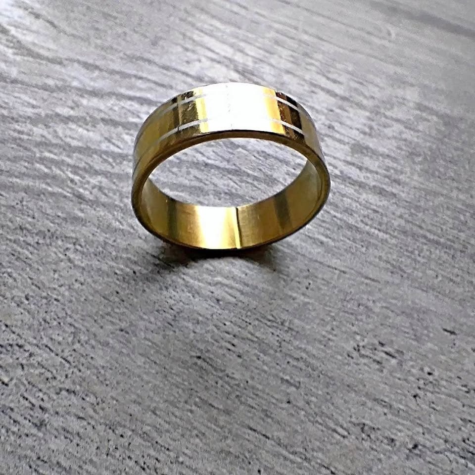 White Striped Gold Ring