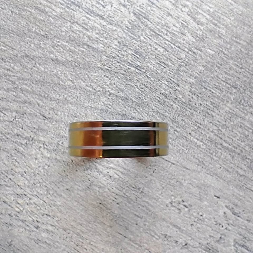 White Striped Gold Ring - photo 3