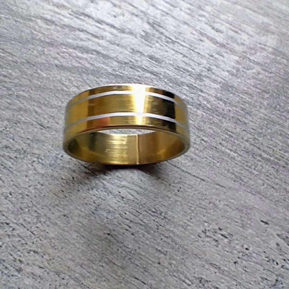 White Striped Gold Ring - photo 5