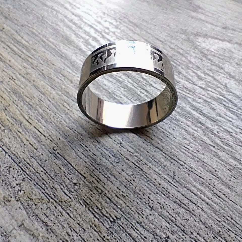 Flame themed silver stainless steel ring - photo 2