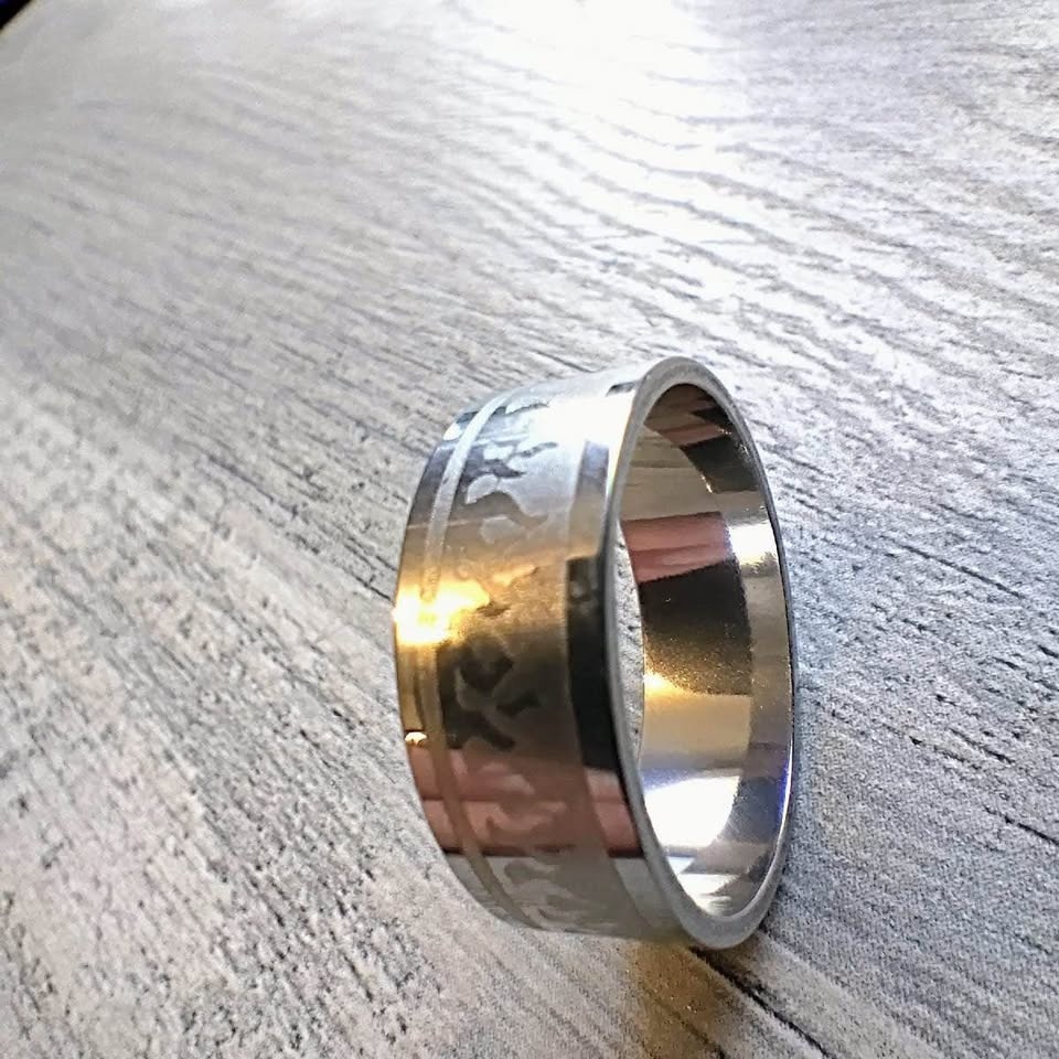Flame themed silver stainless steel ring - photo 3