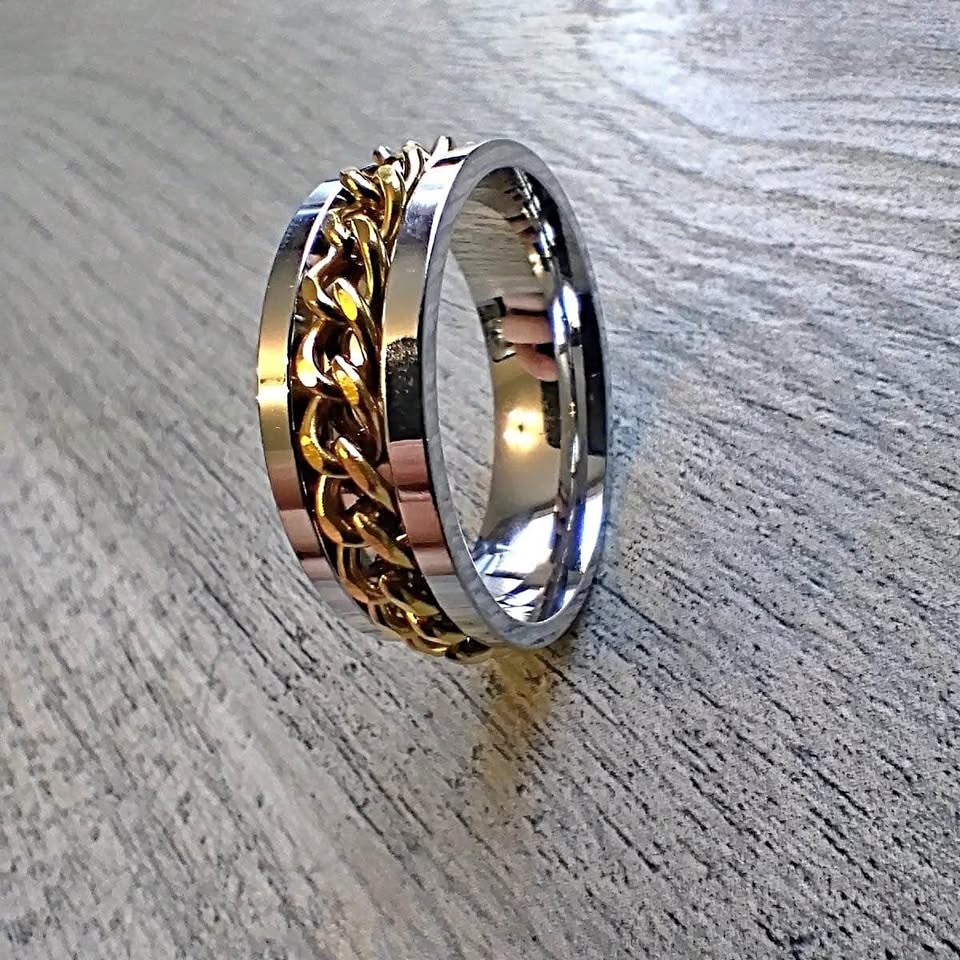 Gold Chain & Silver Stainless Steel Men's Ring