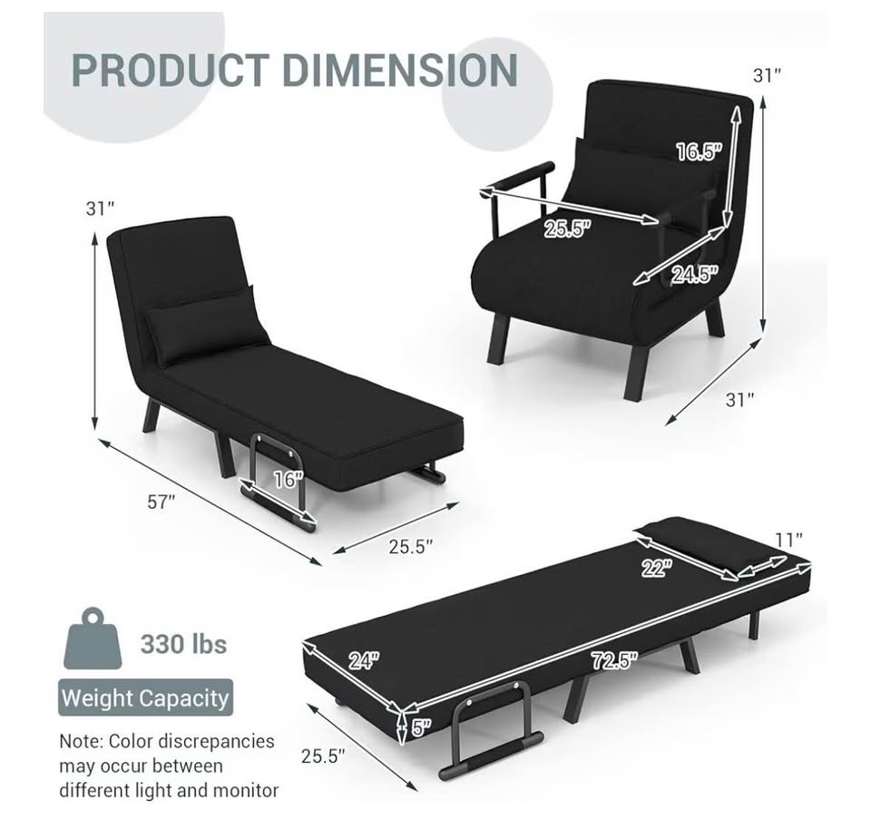 2 Black 4-in-1 Convertible Chair Beds - photo 3