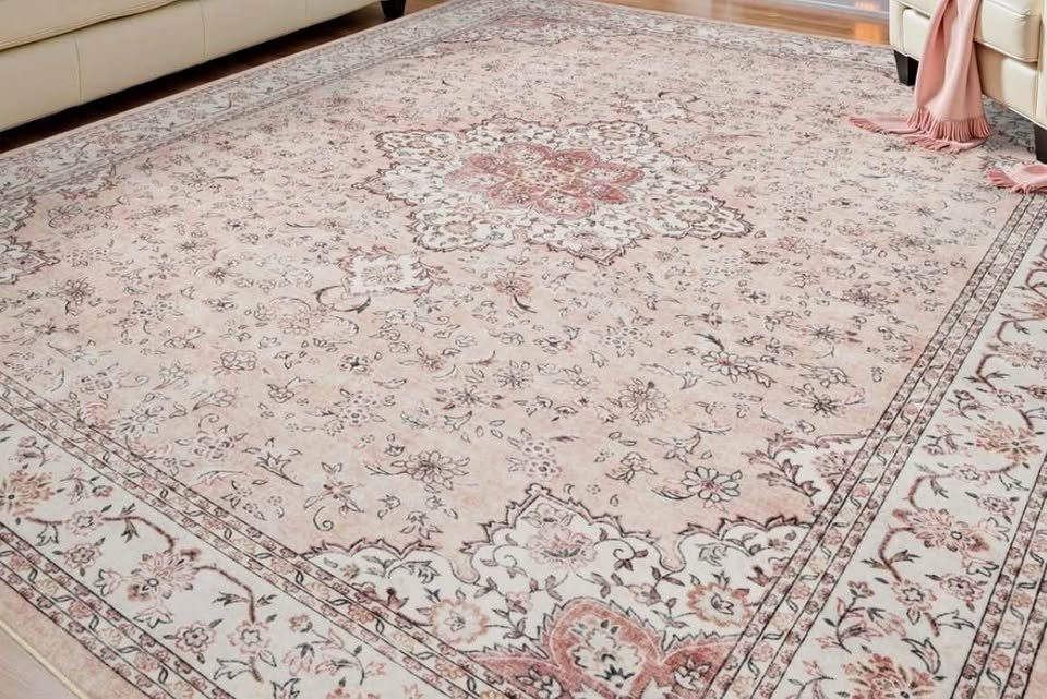 SIXHOME 5x7 Washable Area Rug - Distressed Vintage Pink