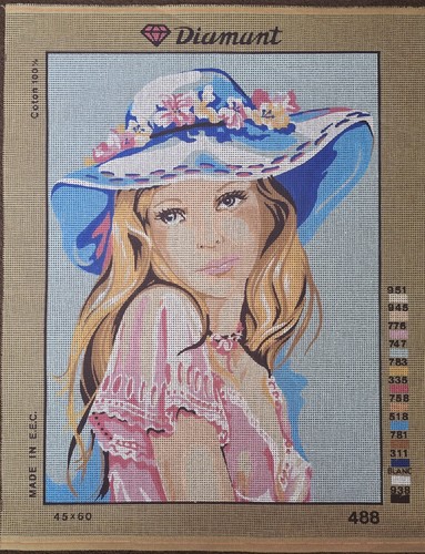 Needlepoint Tapestry 45x60cm Gobelin L Girl With A Hat Canvas