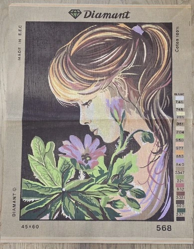 Young Lady Needlepoint Tapestry Painted Canvas D568
