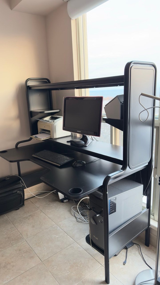 Computer Workstation Desk with Shelves – Black
