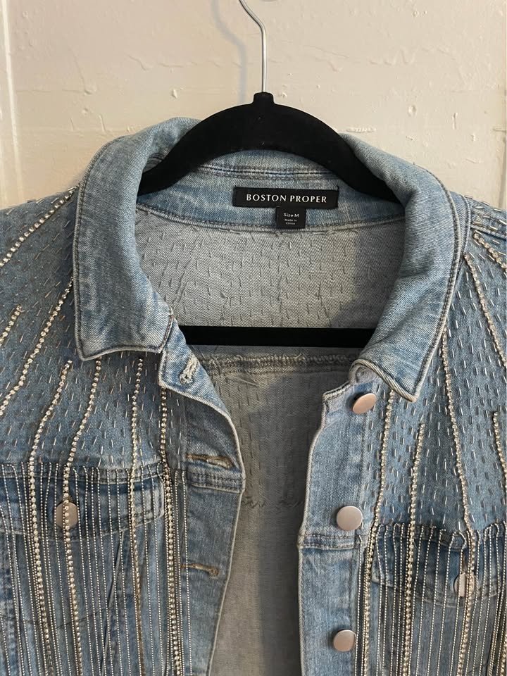 Studded Fringe Denim Jacket - photo 2