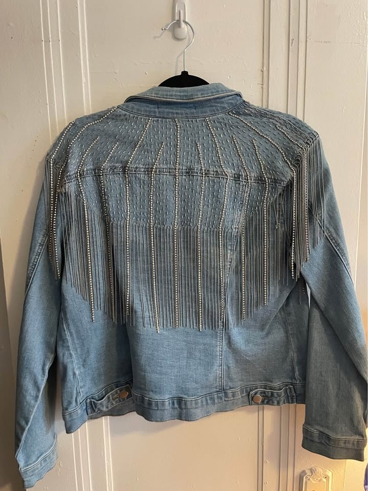 Studded Fringe Denim Jacket - photo 3