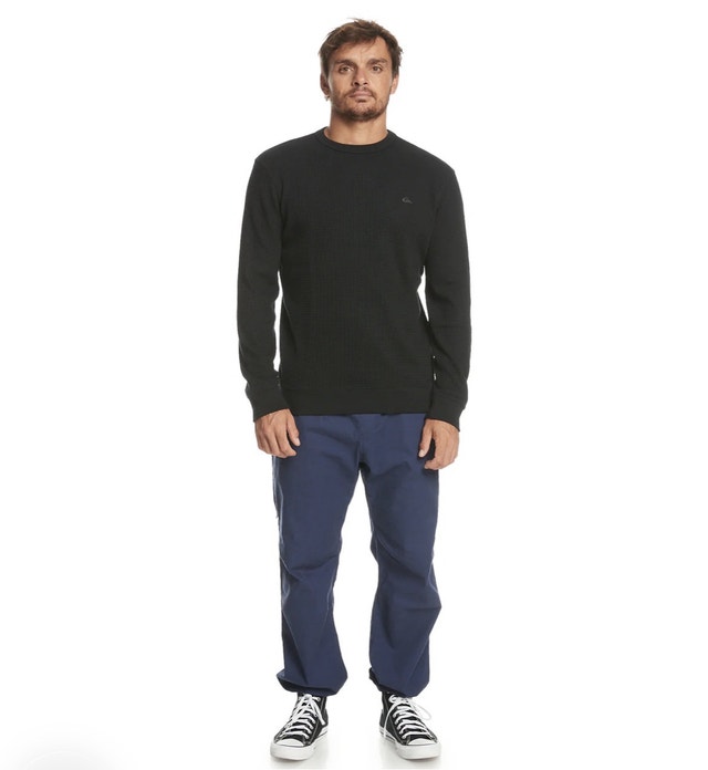 Brand New Quiksilver Flanders Waffle Long Sleeve Sweater - Navy - photo 4