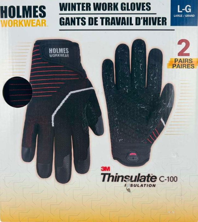 Holmes Workwear Black Red Winter Work Gloves: 2 Pairs