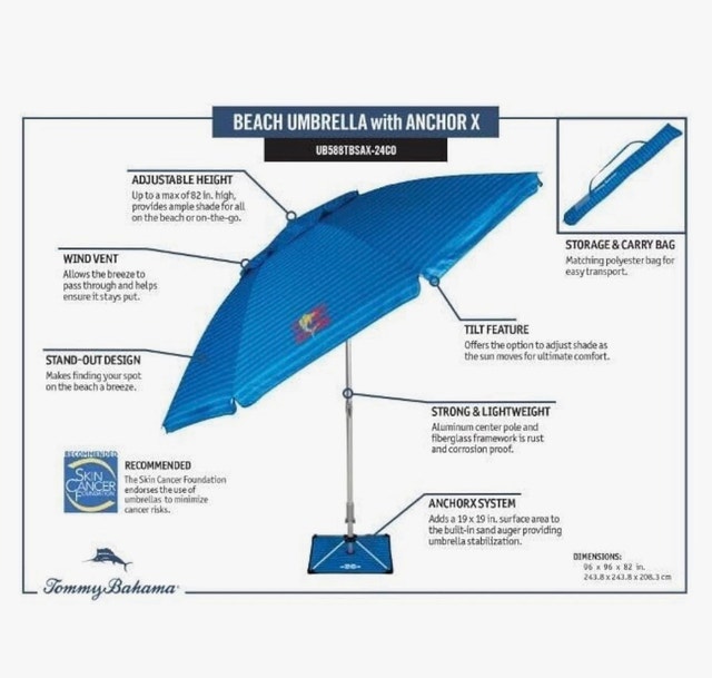 Brand New Tommy Bahama Beach Umbrella with Anchor-X - photo 3