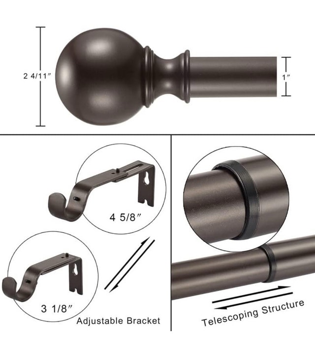 Brand New Hosmile Decorative Window Curtain Rod wt Round Finials - photo 4