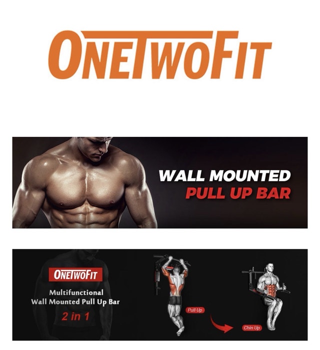 OneTwoFit 2-in-1 Wall Mount Pull Up Bar Dip Station