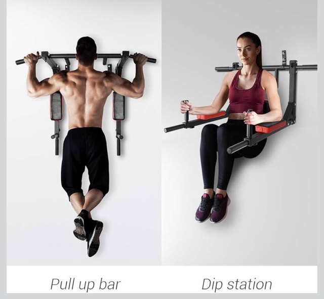 OneTwoFit 2-in-1 Wall Mount Pull Up Bar Dip Station - photo 2