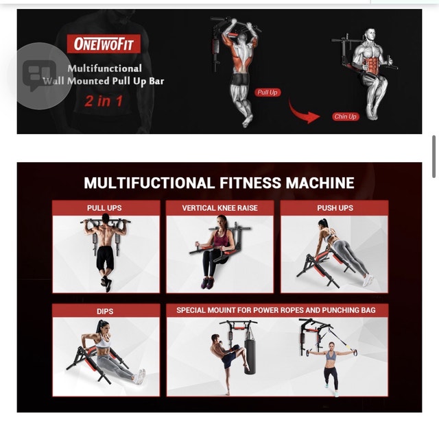 OneTwoFit 2-in-1 Wall Mount Pull Up Bar Dip Station - photo 4
