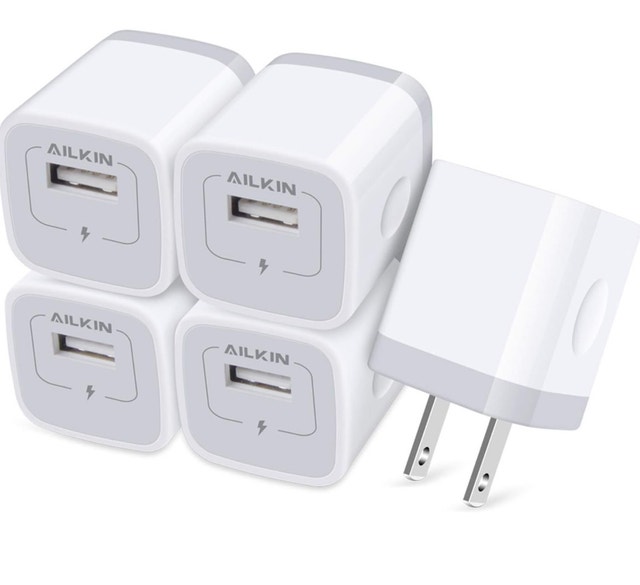AILKIN USB Charger Wall Plug - 5 Pack