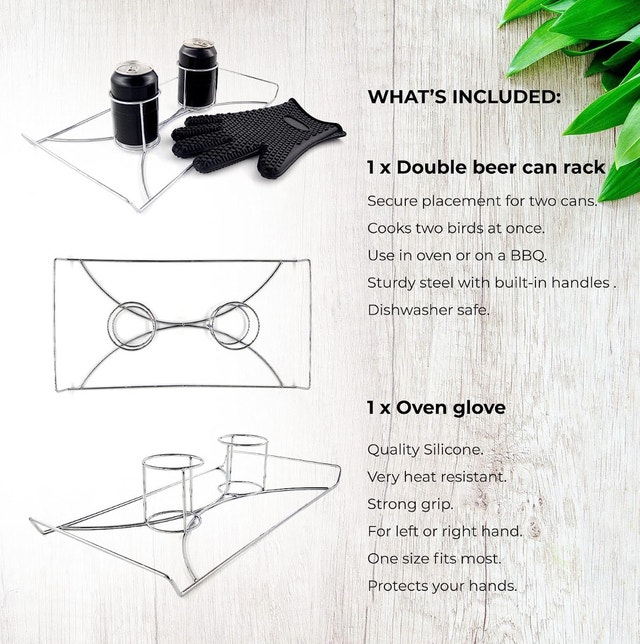 Brand New LuxOrigins Double Beer Can Chicken Roaster + Mitten - photo 4