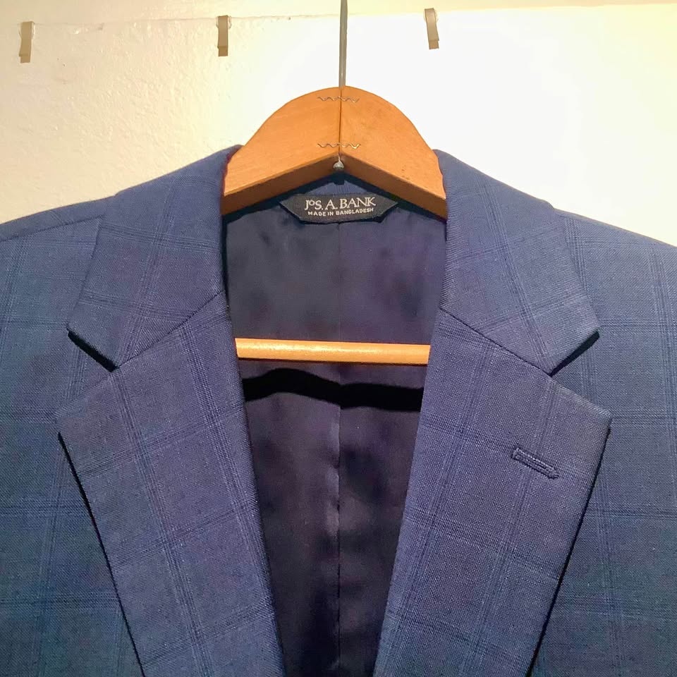 Jos A Bank Traveler Sport Coat Blazer Blue Windowpane Sz 40S - photo 2