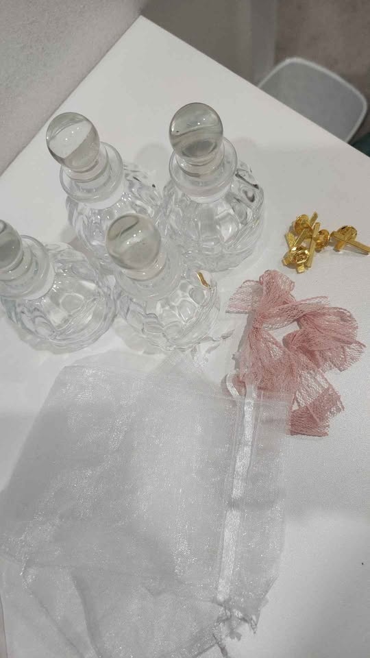 Mini Glass Bottle Favors w/ Cross Charms & Ribbons - photo 2