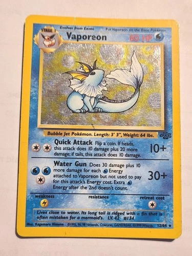 Vaporeon 12/64 Holo Rare Pokemon Card | Near Mint | 1995