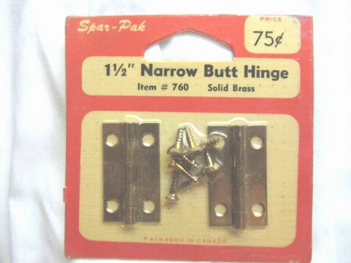Vintage New 1 1/2" Narrow Butt Hinges (2 Pack, Solid Brass)