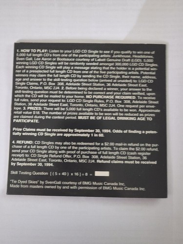 Sven Gali Tie Dyed Skies Labatt Draft 1994 CD Single - photo 2