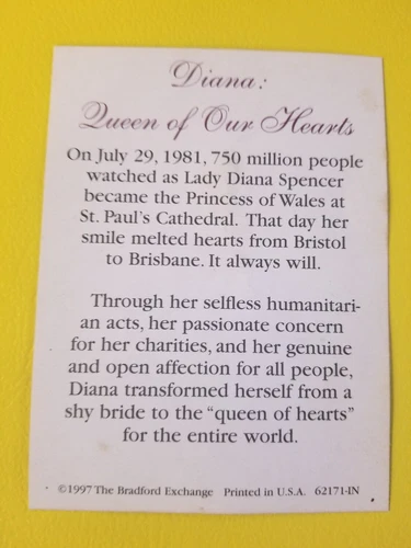 Vintage Diana The People's Princess Collector Card - Bradford Ex - photo 2